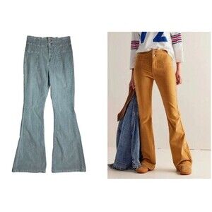 We the Free Jayde Cord High Rise Flare Blue Corduroy Jeans Pants  Size 29  70s